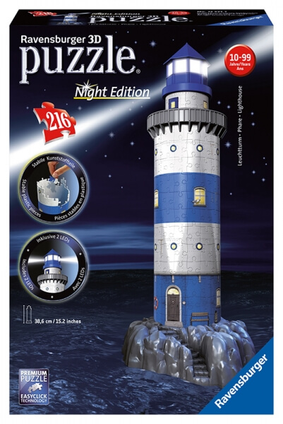 3D Puzzle Ravensburger Maják v příboji Noční edice - 216 dílů