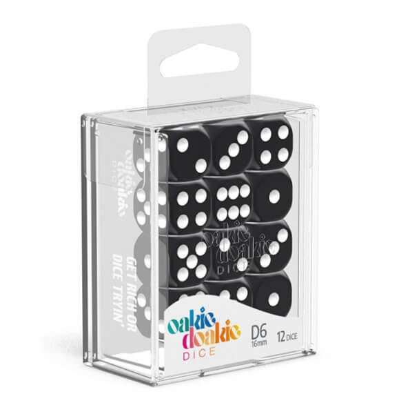 Sada kociek Oakie Doakie - Dice 16 mm D6 Solid - Black 12 ks