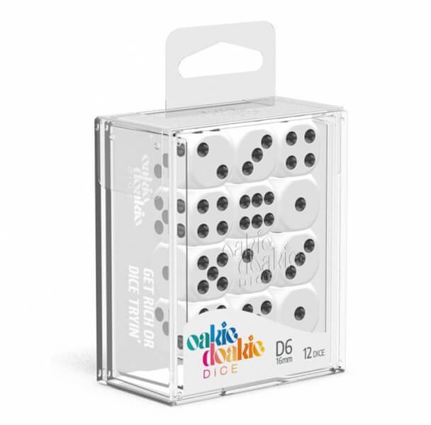 Sada kociek Oakie Doakie - Dice 16 mm D6 Solid - White 12 ks