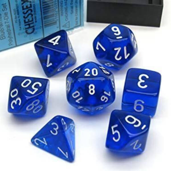 Sada kociek Chessex Gemini Translucent Blue/White Polyhedral 7-Die Set CHX23076