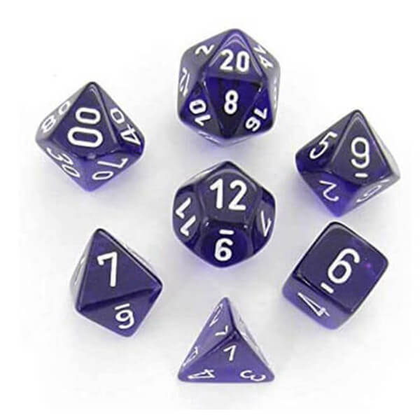 Sada kociek Chessex Translucent Purple/White Polyhedral 7-Die Set