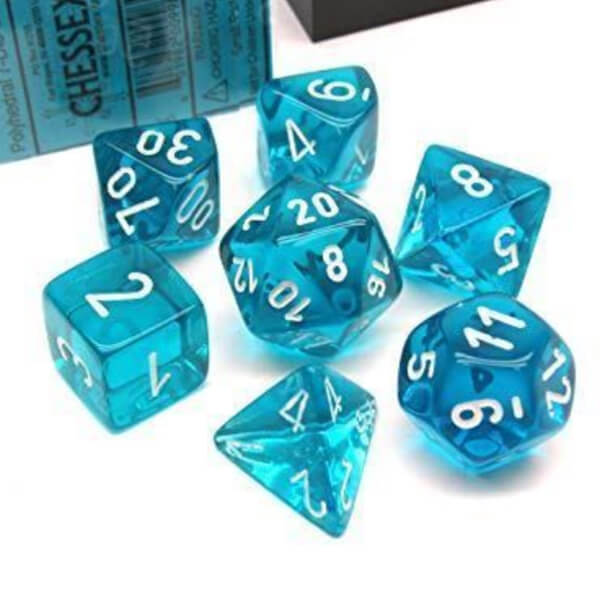 Sada kociek Chessex Gemini Translucent Teal/White Polyhedral 7-Die Set