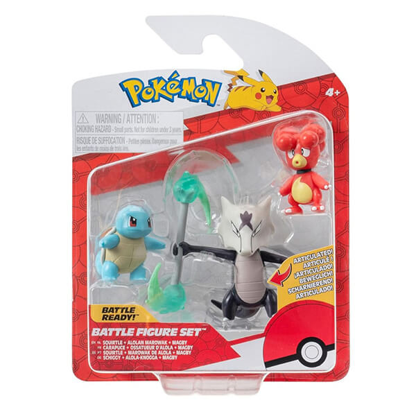 Pokémon akčné figúrky Magby, Squirtle a Alolan Marowak - 5 cm