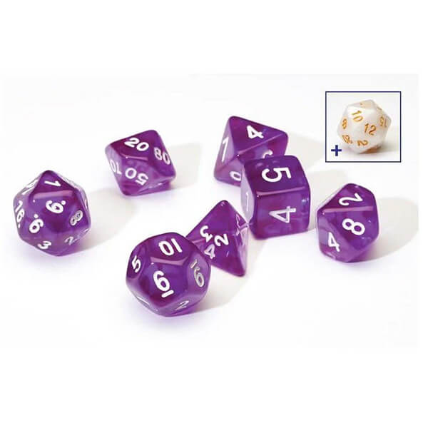 Súprava kociek Sirius Dice Translucent - Purple - 7 ks + 1 bonusová