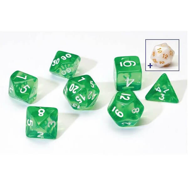 Súprava kociek Sirius Dice Translucent - Green - 7 ks + 1 bonusová