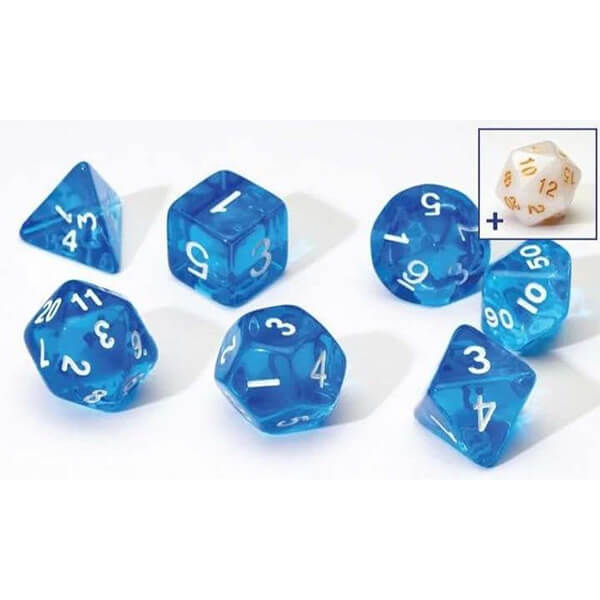 Súprava kociek Sirius Dice Translucent - Blue - 7 ks + 1 bonusová