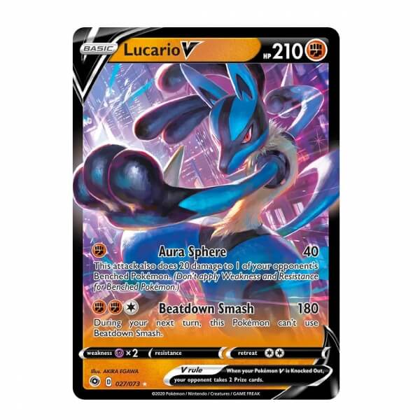 Karta Pokémon Lucario V z plechovky V Forces