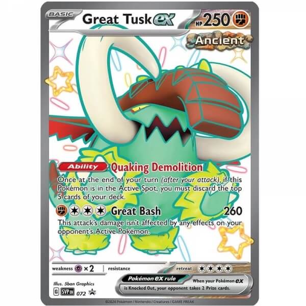 Karta Pokémon Shiny Great Tusk ex z plechovky Paldean Fates