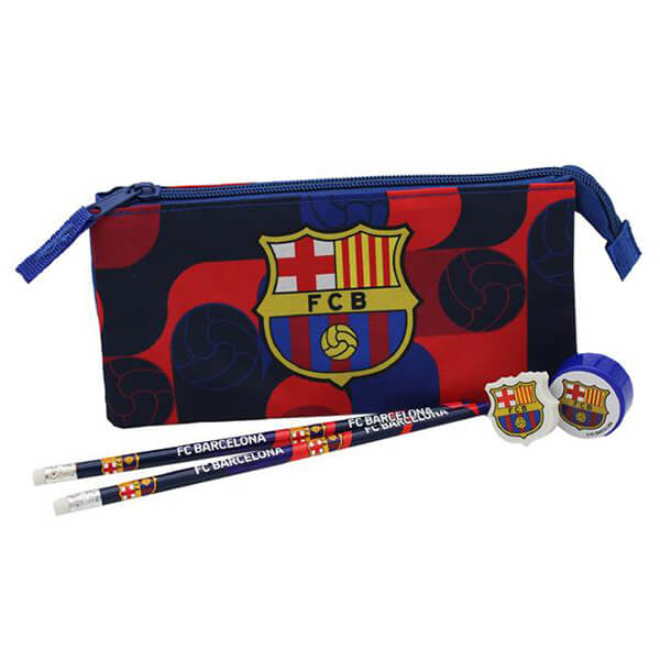 FC Barcelona - školský set s peračníkom (ceruzky, guma + orezávátko)