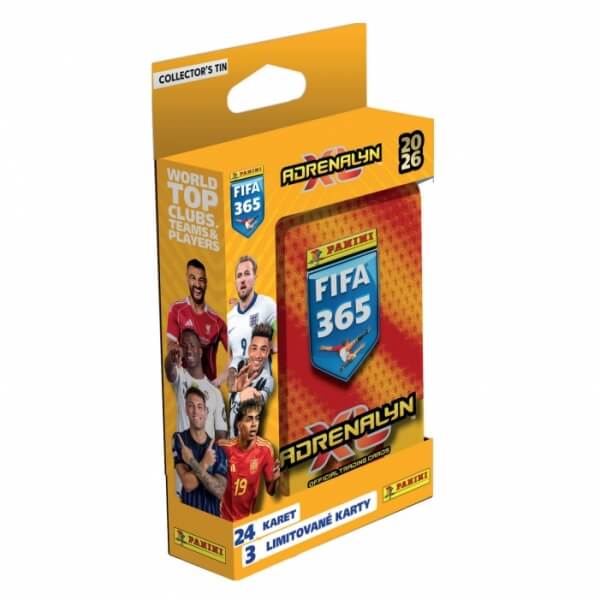 Futbalové karty Panini FIFA 365 2025/2026 Adrenalyn plechová krabička - pocket
