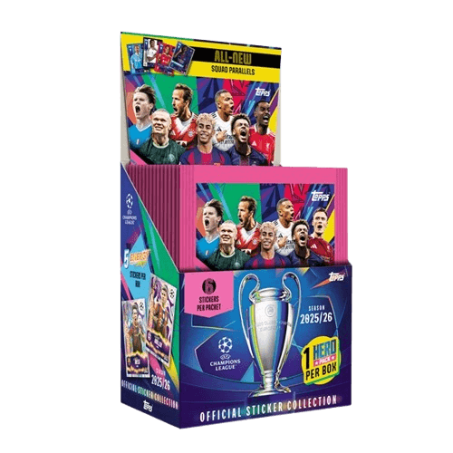 Futbalové nálepky Topps Champions League 2026 Booster box - 50 balíčkov
