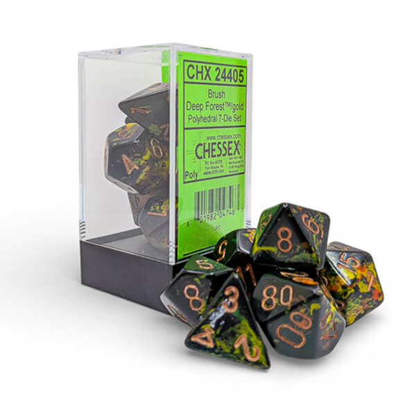 Sada kociek Chessex Brush Polyhedral - Deep Forest/gold 7-Die Set