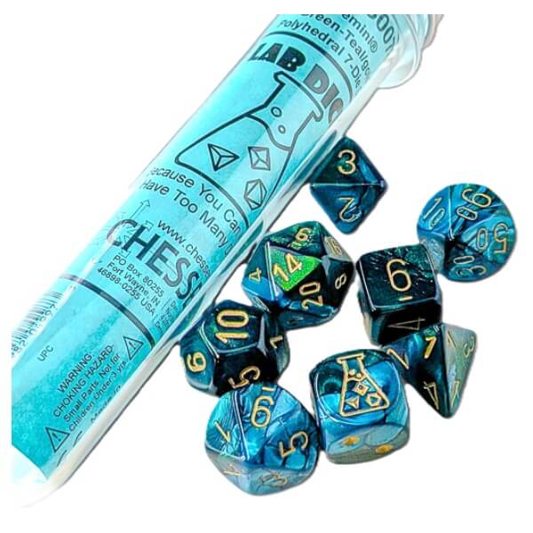 Sada kociek Lab Gemini Green-Teal/Gold Polyhedral (CHX 30078) – 7 kusov