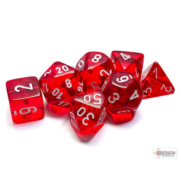 Sada kociek Chessex Translucent Red/White Polyhedral 7-Die Set CHX23074