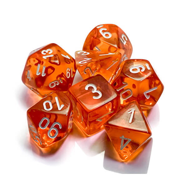 Sada kociek Chessex Translucent Orange/White Polyhedral 7-Die Set CHX23073