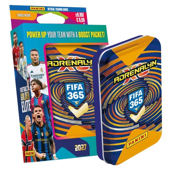 Panini FIFA 365 2026/2027 Adrenalyn XL plechová krabička Pocket oranžová – futbalové kartičky 