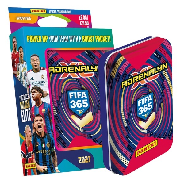 Panini FIFA 365 2026/2027 Adrenalyn XL plechová krabička Pocket červená – futbalové kartičky 