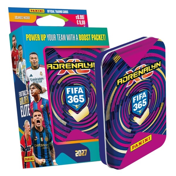 Panini FIFA 365 2026/2027 Adrenalyn XL plechová krabička Pocket fialová – futbalové kartičky 