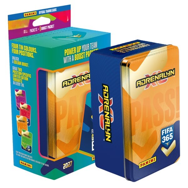 Panini FIFA 365 2026/2027 Adrenalyn XL plechová krabička Classic oranžová – futbalové kartičky 