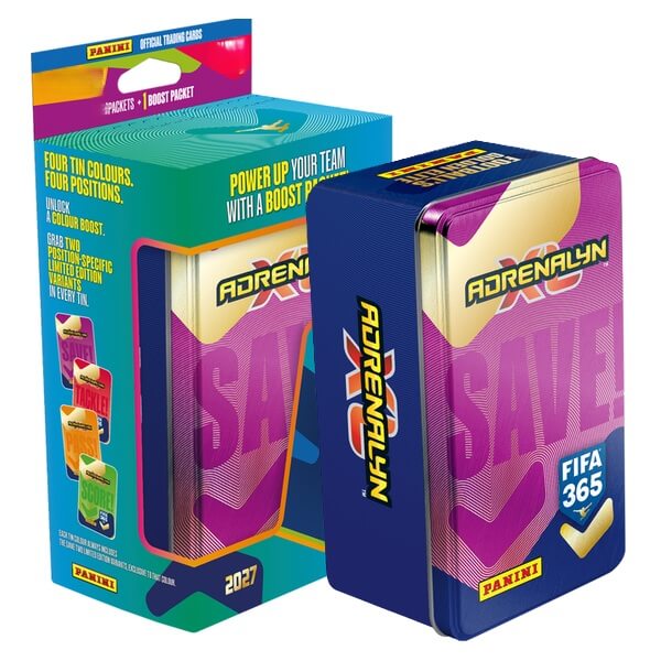 Panini FIFA 365 2026/2027 Adrenalyn XL plechová krabička Classic fialová – futbalové kartičky 