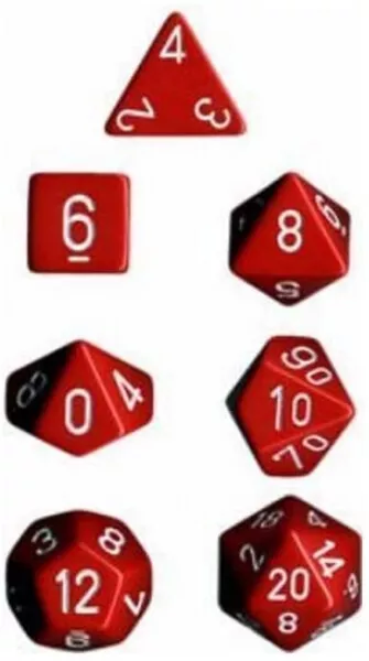 Sada kostek Chessex Opaque Polyhedral 7-Die Set - Red with White