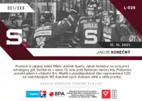 Hokejove karty Tipsport ELH 2021-22 - L-025 Jakub Konecny zadni strana