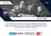 Hokejove karty Tipsport ELH 2021-22 - L-101 Jaromir Jagr zadni strana