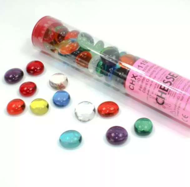 Chessex Gaming Glass Stones in Tube Translucent Assorted Colors (žetóny) - 40 ks