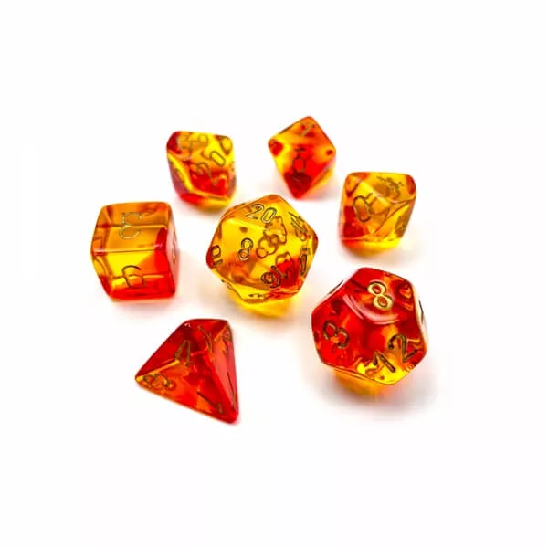 Sada kociek Chessex Gemini Translucent Red-Yellow/Gold Polyhedral 7-Die Set