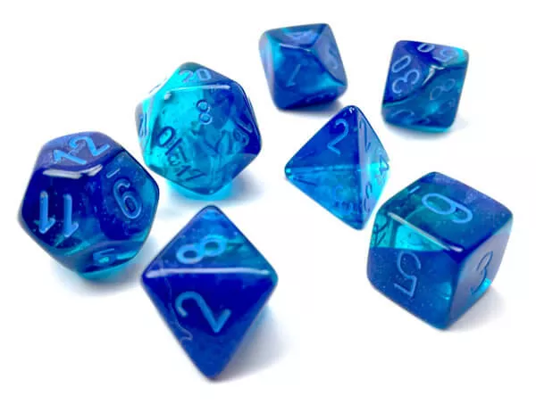 Sada kociek Chessex Gemini Blue-Blue/Light Blue Luminary Polyhedral 7-Die Set