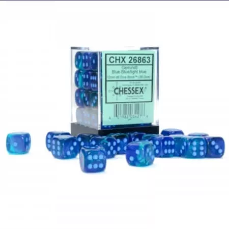 Sada kostek Chessex 12mm d6 Dice Blocks - 36ks - Blue-Blue/light blue Luminary