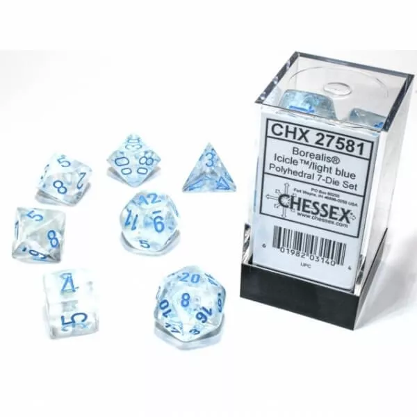 Sada kociek Chessex Borealis Polyhedral Icicle/Light blue Luminary 7-Die Set