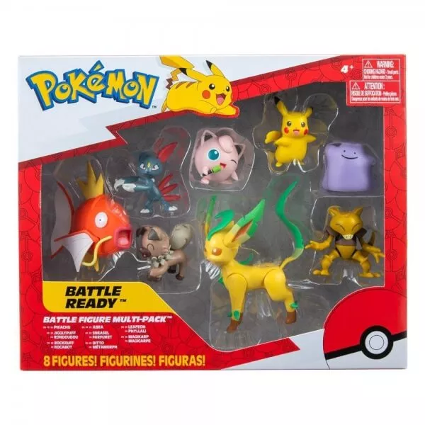 Pokémon akčné figúrky 8-Pack (Pikachu, Jigglypuff, Rockruff, Sneasel, Abra, Ditto, Leafeon, Magikarp)