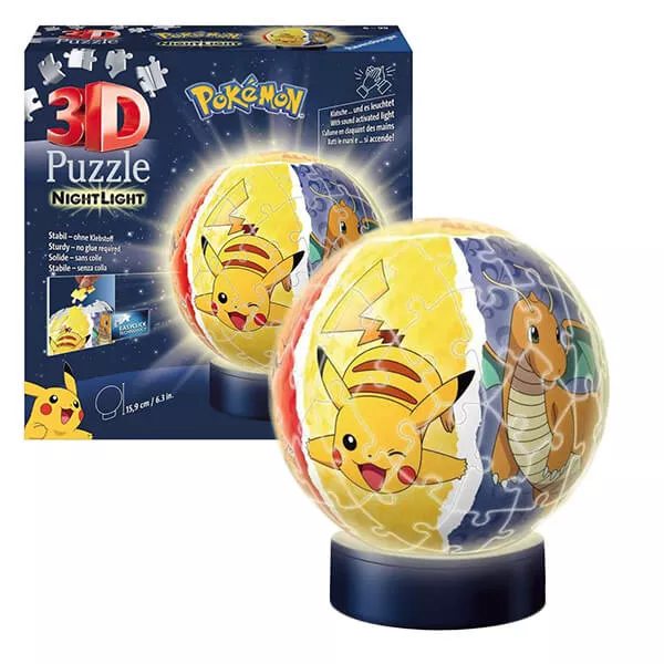 Pokémon 3D Puzzle Ball NightLight - svietiaci - 72 dielikov