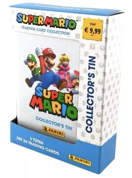 Super Mario plechovka se 3 balíčky karet - bielá