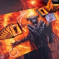Příslušenství edice MTG LotR s motivem ohnivého Saurona