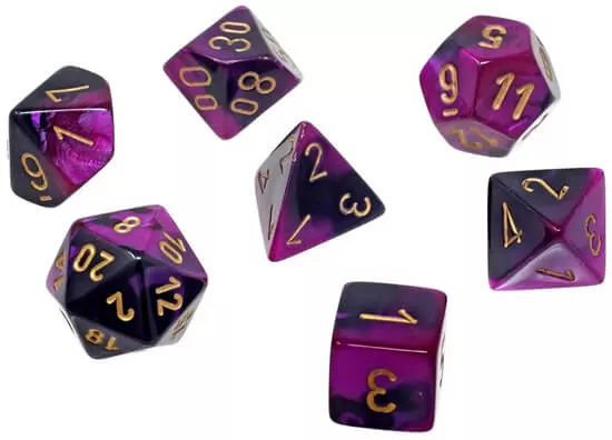 Sada kostek Chessex Gemini Black-Purple/Gold Mini Polyhedral 7-Die Set